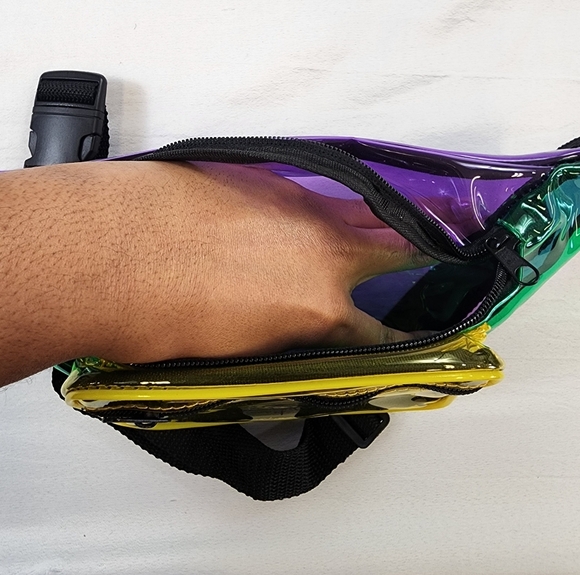 New Orleans Mardi Gras Holographic Fanny Pack 2 Zipper Front Translucent Color - Picture 12 of 12